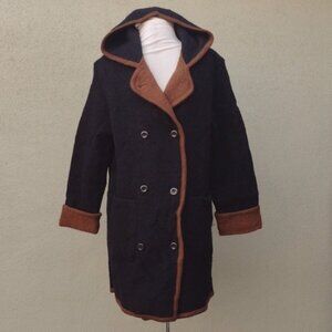 Vintage Black Boiled Wool Hooded CardiCoat CWS S